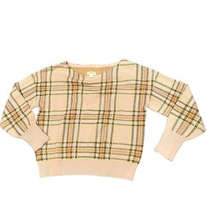 ANTHROPOLOGIE Maeve Pink & Neon Yellow Plaid Bateau Neckline Sweater Medium